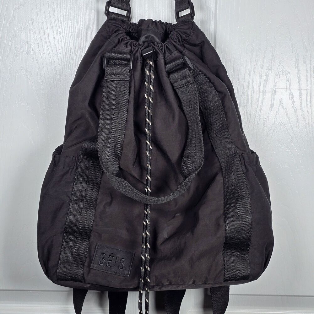 Beis The Sport Tote Black Travel Drawstring Backpack Adjustable Straps
